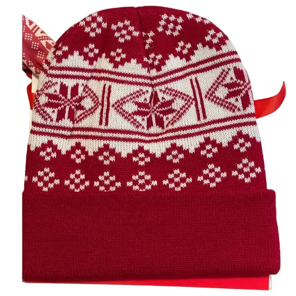 Dog Pet Bandana and Matching Adult Beanie Red Cream by Be Jolly Holiday NWT